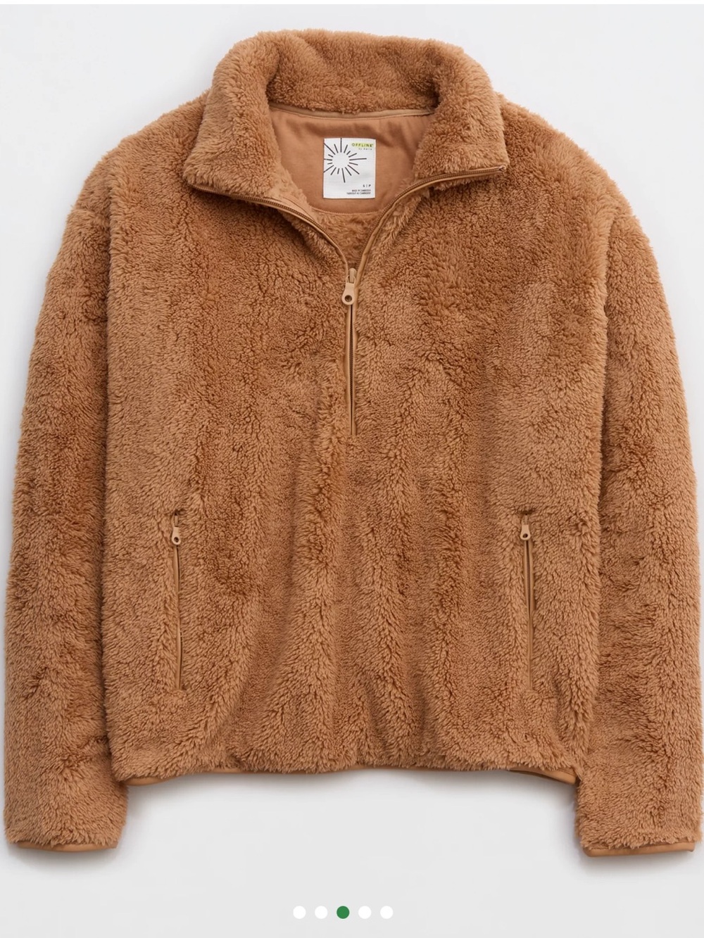 OFFLINE By Aerie Fluffy Sherpa Quarter Zip Sweatshirt Camel Size Small - Picture 2 of 12